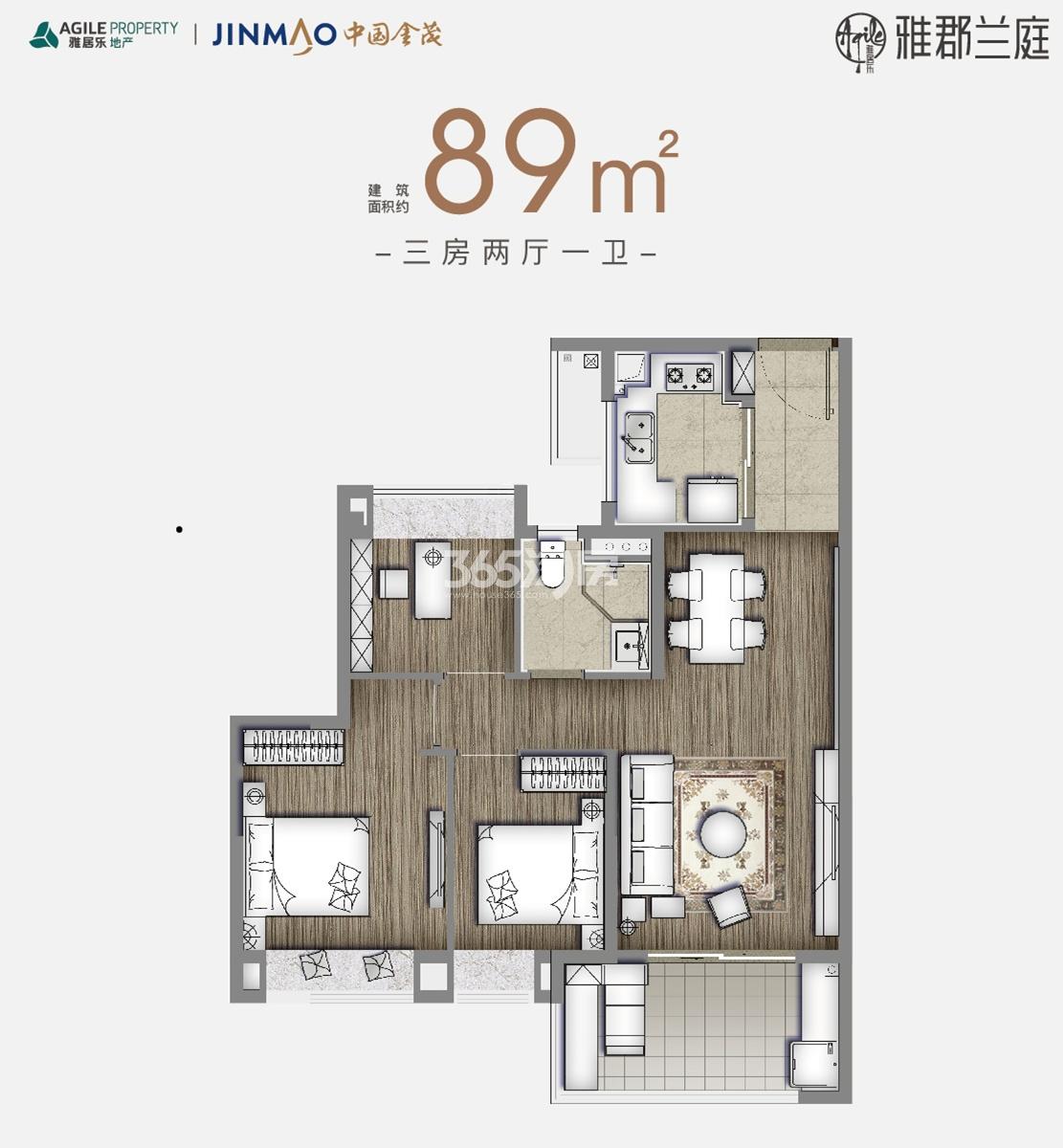 雅居乐雅郡兰庭建面约89㎡户型图