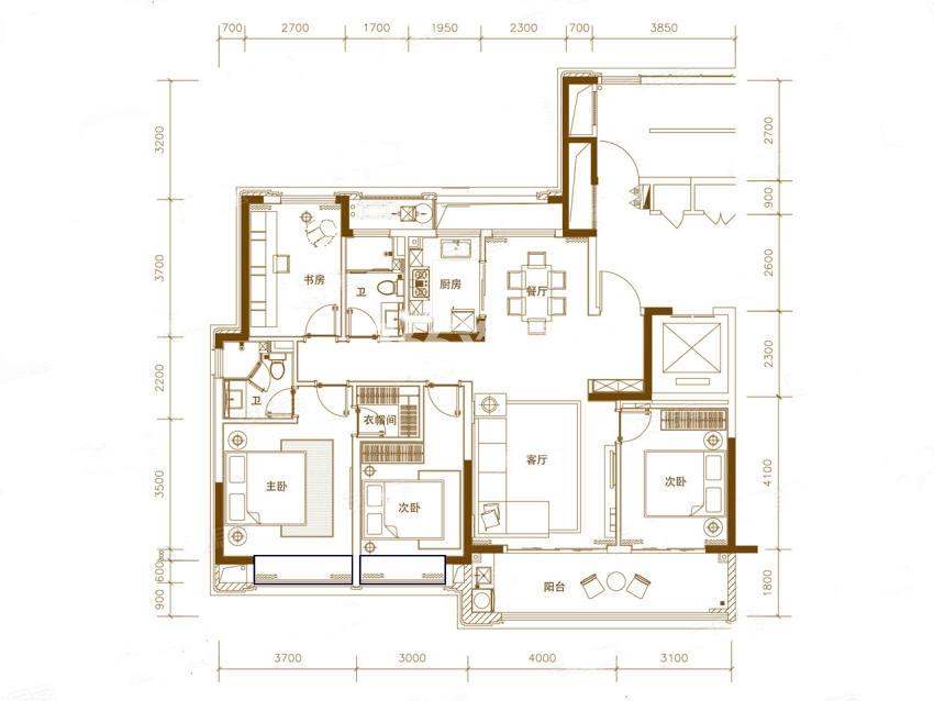 禹洲绿城蘭园高层156㎡户型图