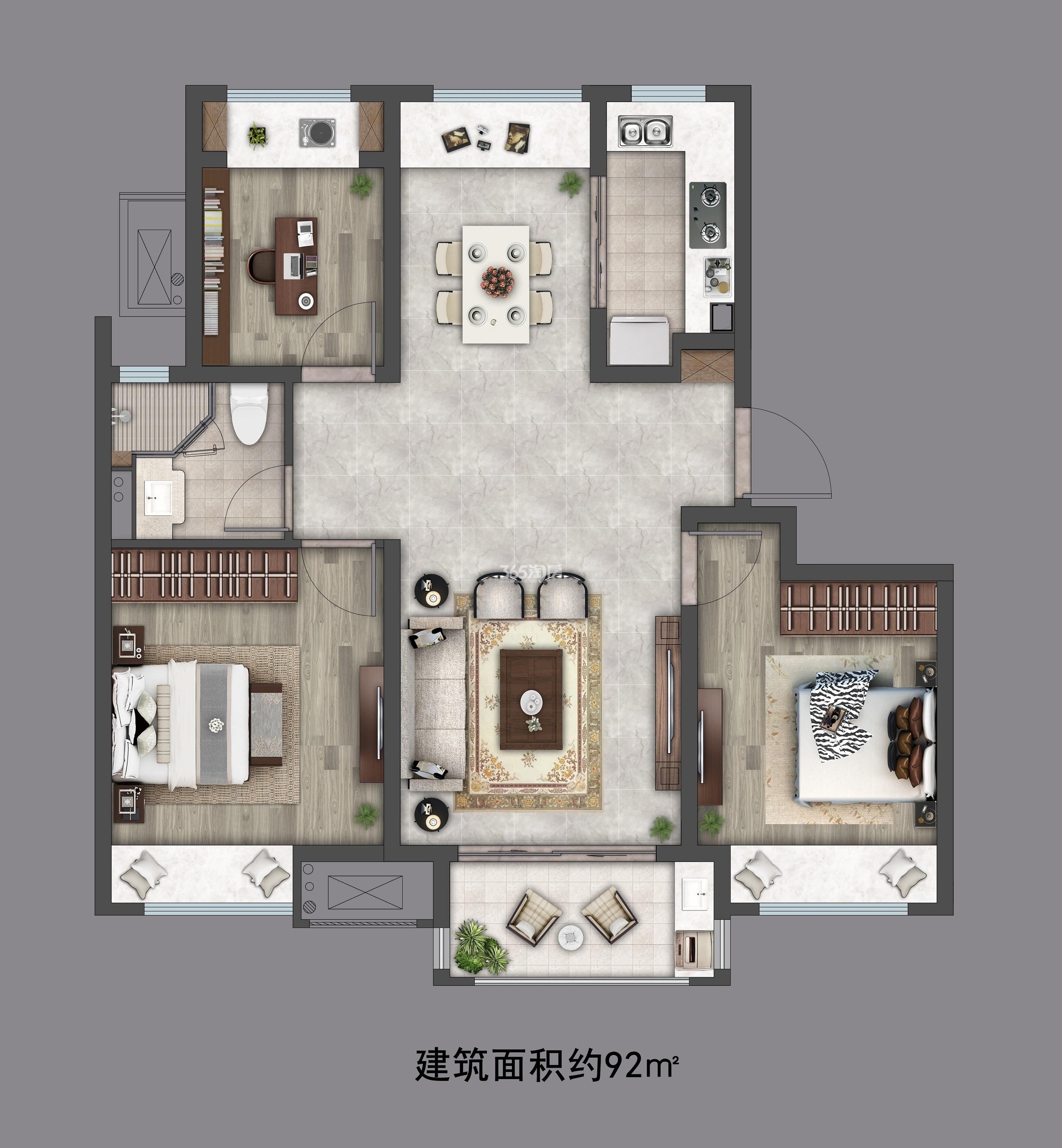 四季和风雅园92㎡户型图_苏州四季和风雅园_苏州365淘房