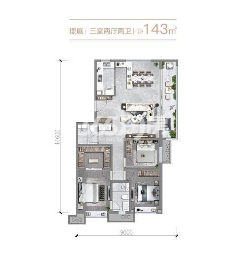 远洋未央华府璟庭143㎡三室户型图