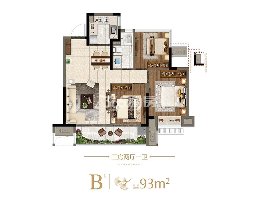 龙湖文德春江天越93㎡B户型图