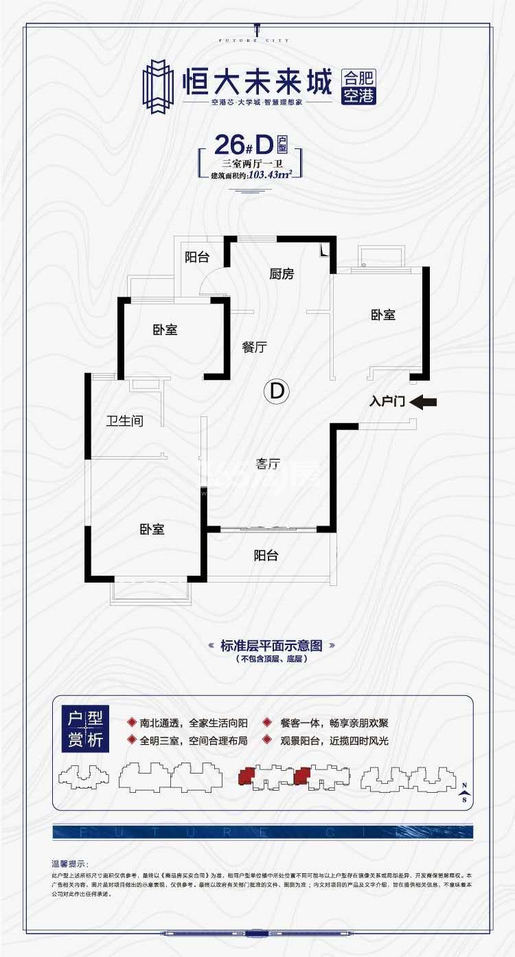 寿县恒大未来城26#103.43㎡D户型
