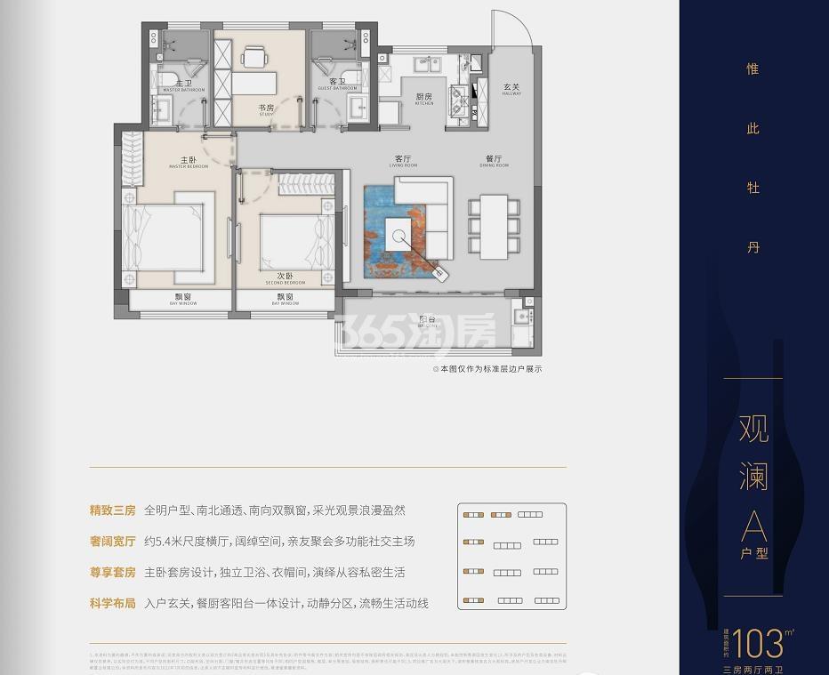牡丹大观天下观澜A户型103㎡户型图