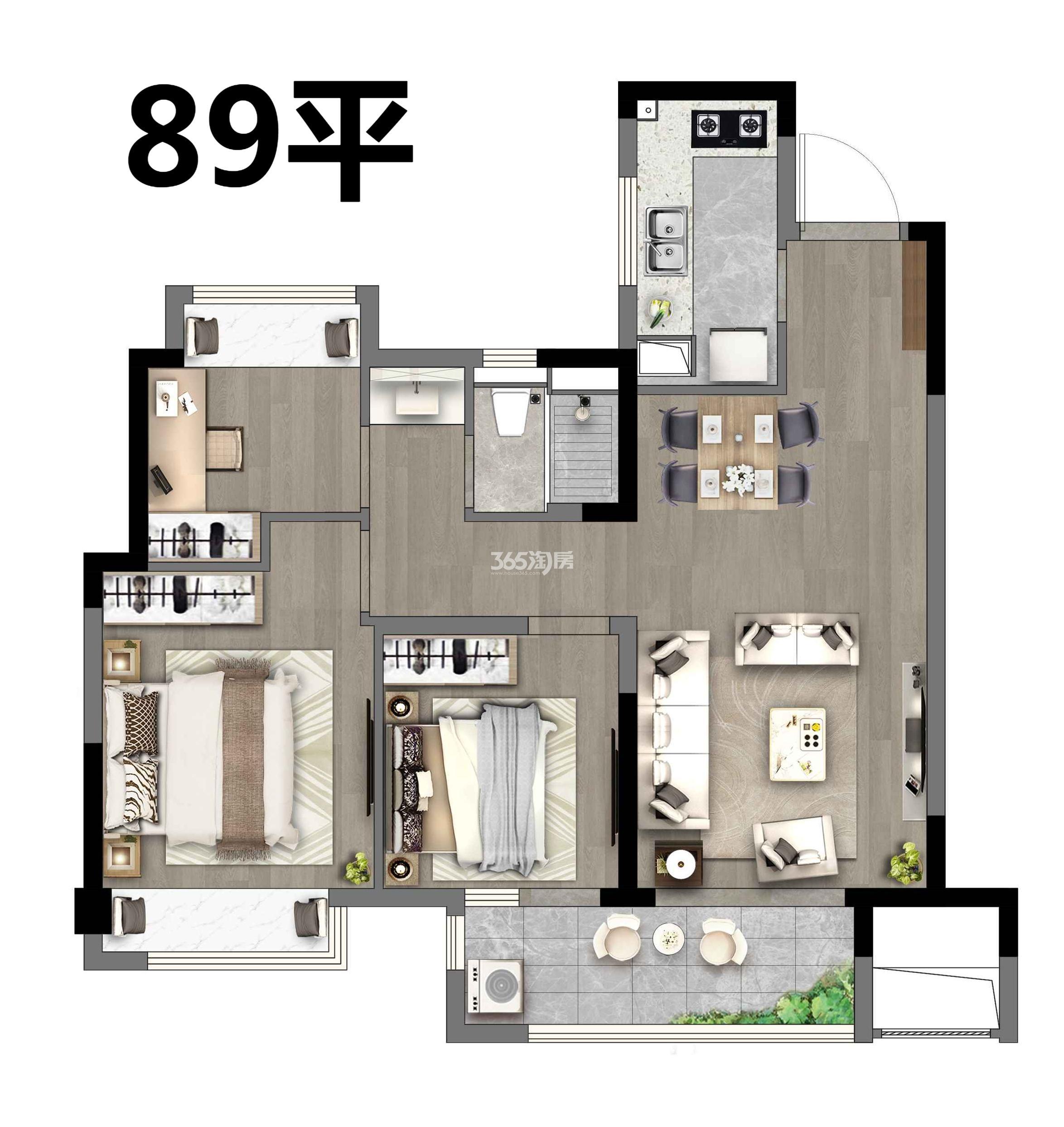 云锦东方建面约89平高层户型图
