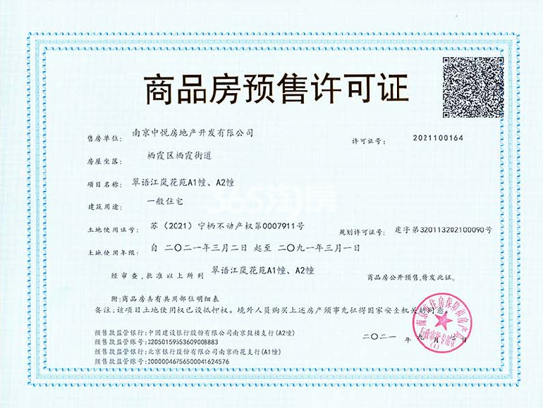 中交保利翠语江岚A1、2号楼商品房预售许可证