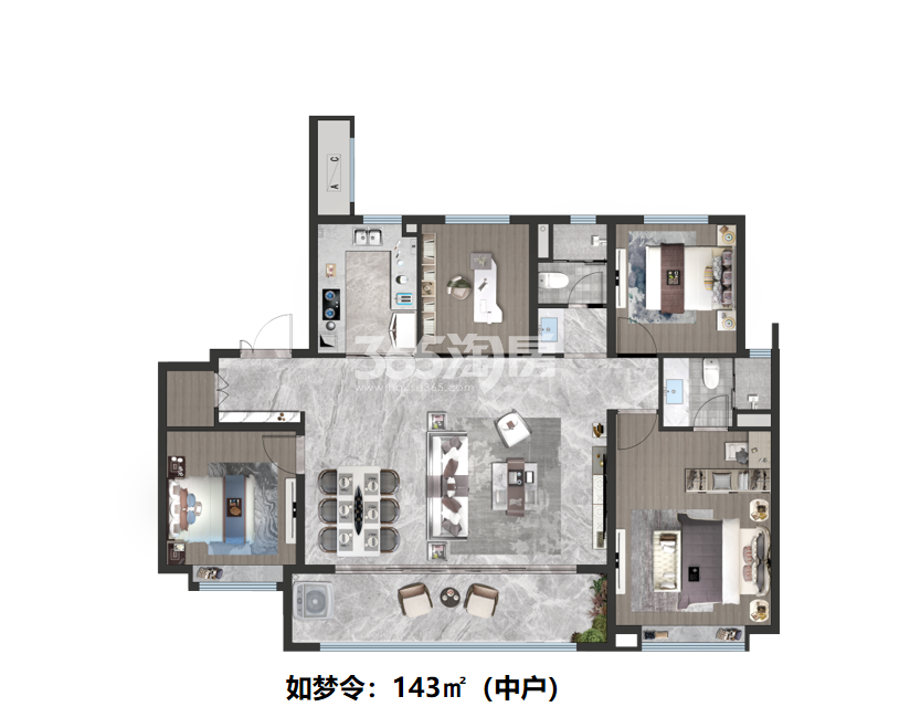 电建泷悦长安143㎡户型图_西安电建泷悦长安_西安365淘房