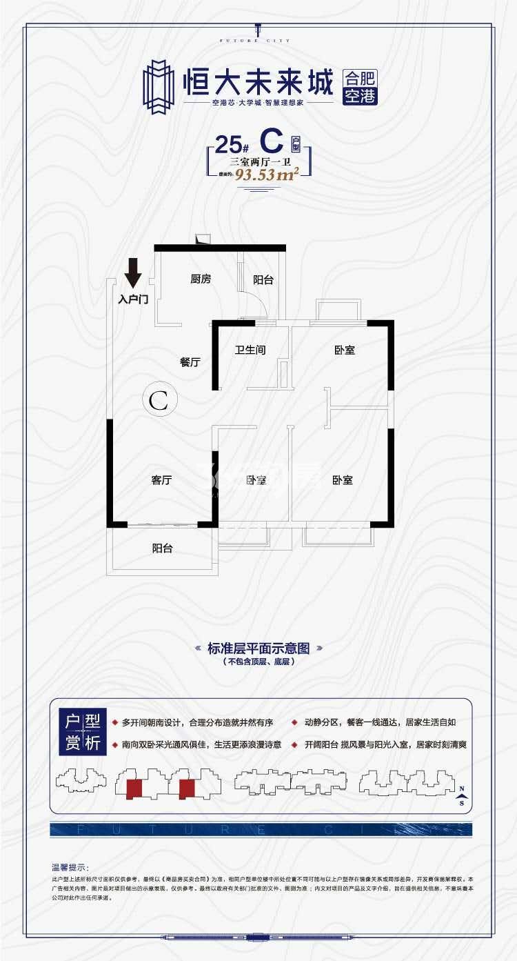 寿县恒大未来城25#93.53㎡C户型图