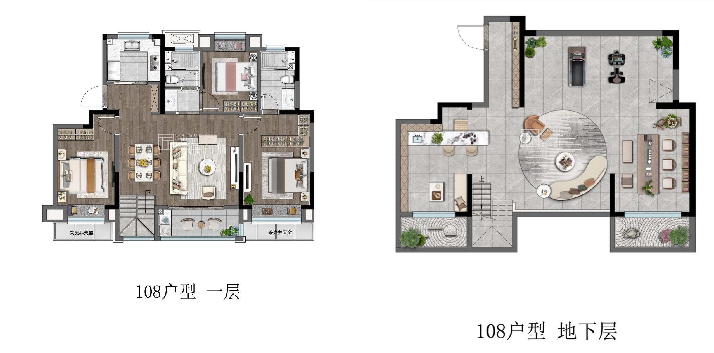 远洋万和方山望建面约108㎡户型（下跃）