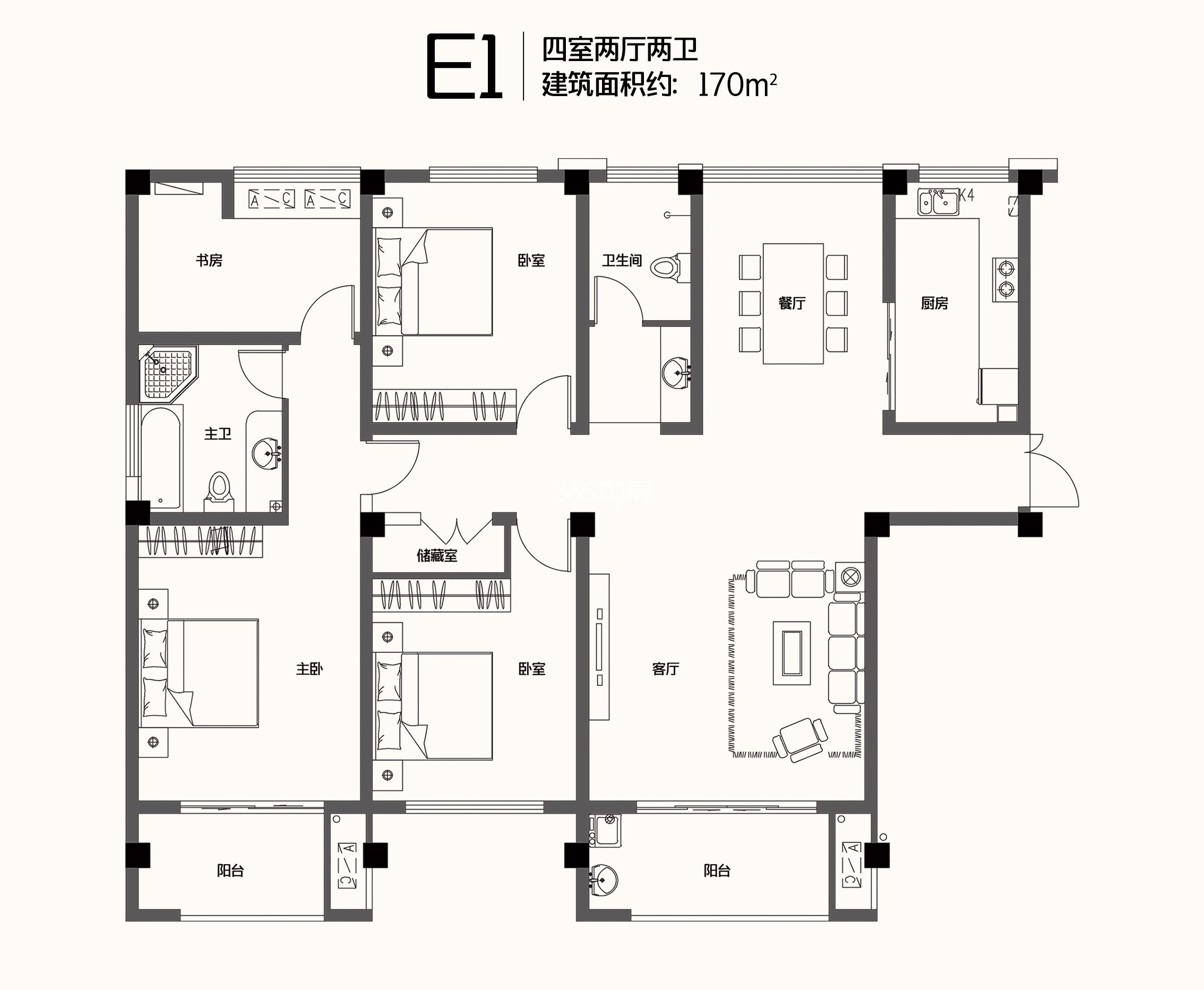 九联湖畔170㎡低密度多层边户E户型图