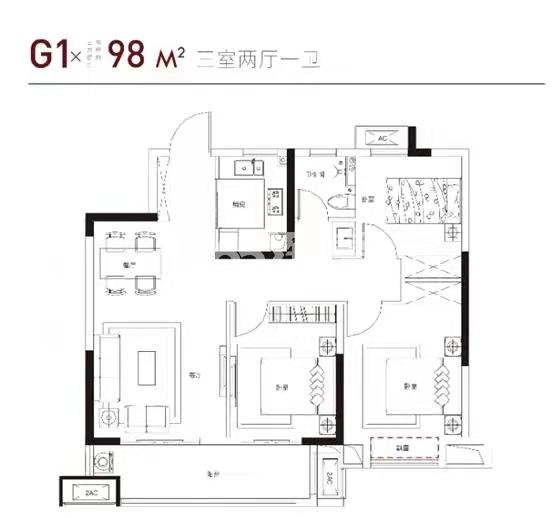 乐富强湖光秋色花园98㎡户型图