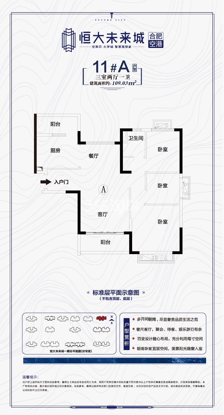 寿县恒大未来城11#109.03㎡A户型