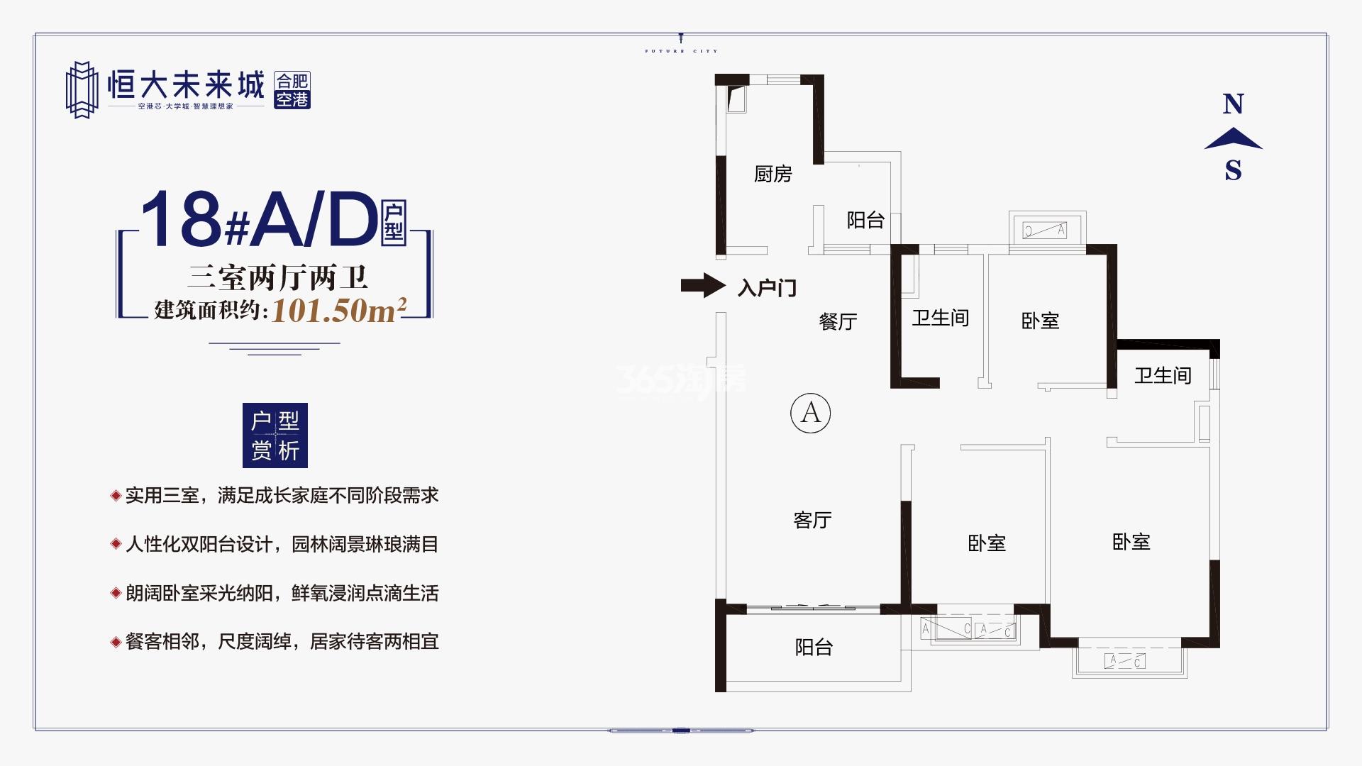 寿县恒大未来城18#101.50㎡A/D户型