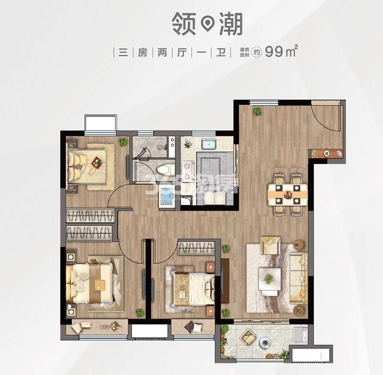 滨江孔雀城滨领潮99㎡户型图