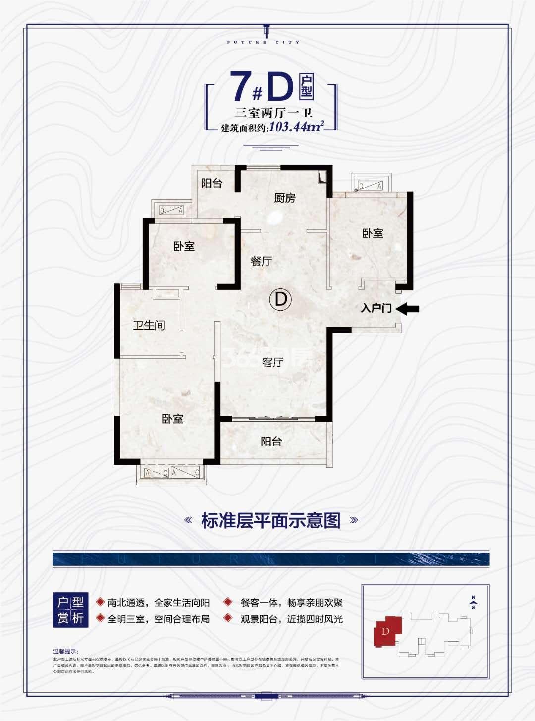 寿县恒大未来城7#103.44D户型