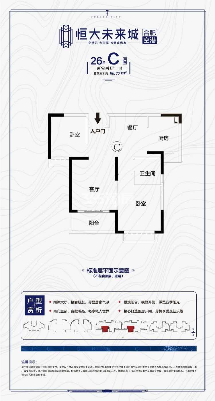 寿县恒大未来城26#80.77㎡C户型