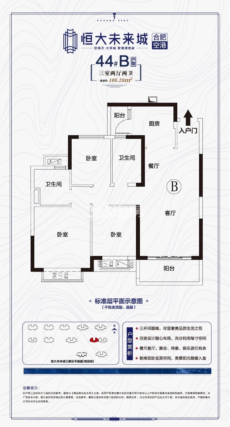 寿县恒大未来城44#108.28㎡B户型图