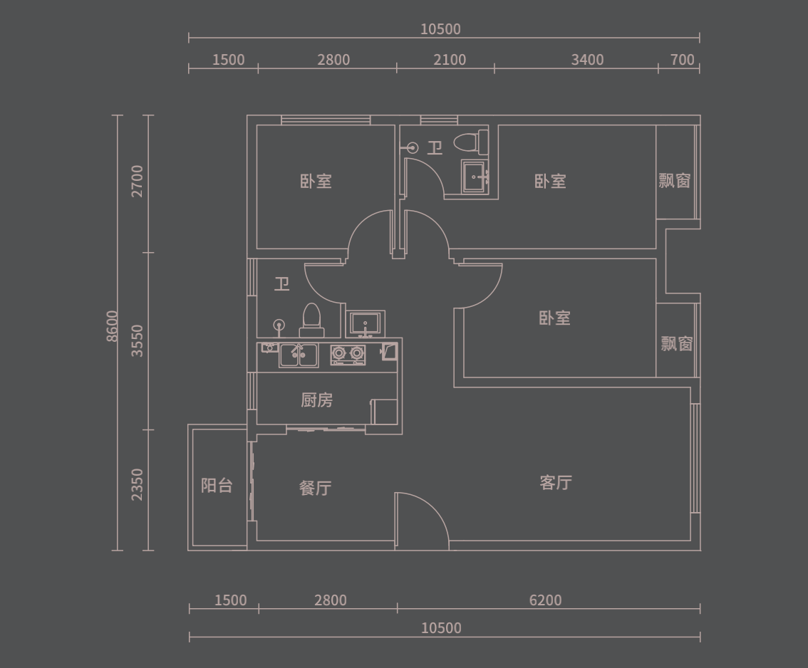安展莲台3室2厅2卫户型图90平