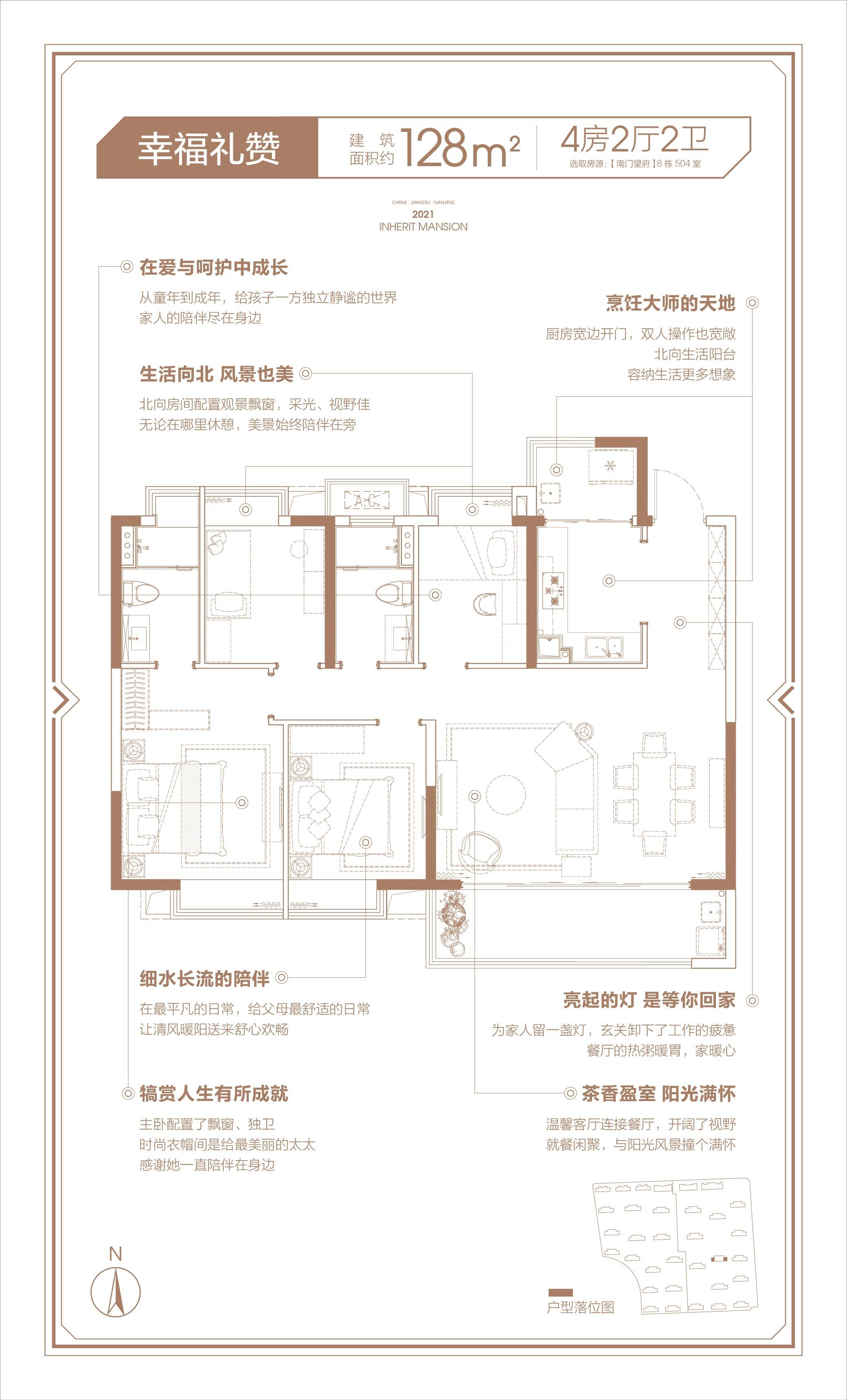 大华南门望府建面约128㎡户型图