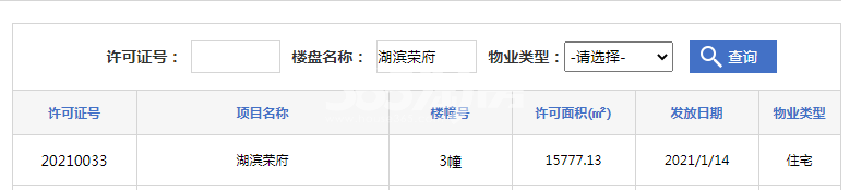 滨湖荣盛华府3幢预售证
