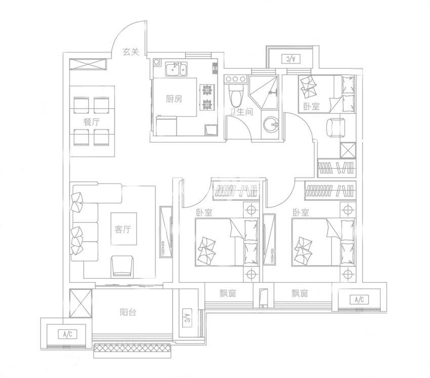 港龙旭辉城市江来87㎡户型图