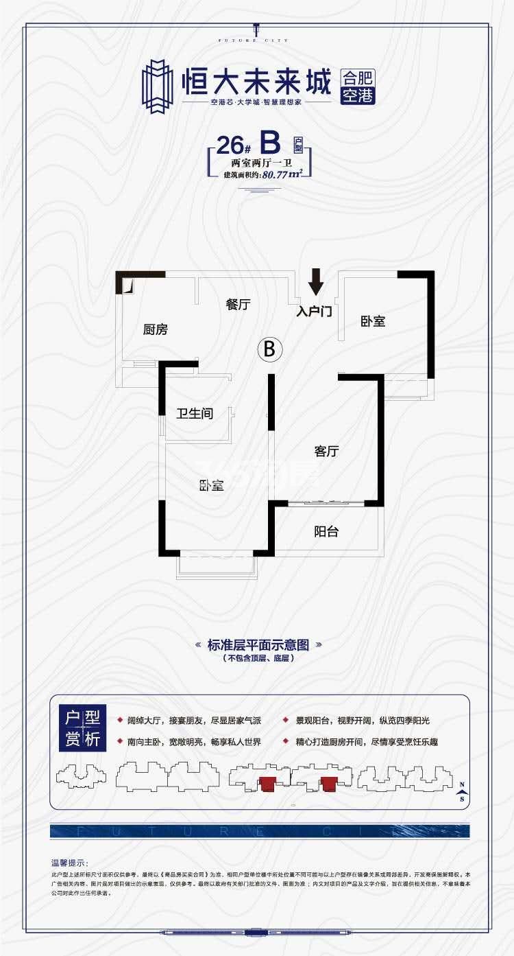 寿县恒大未来城26#80.77㎡B户型