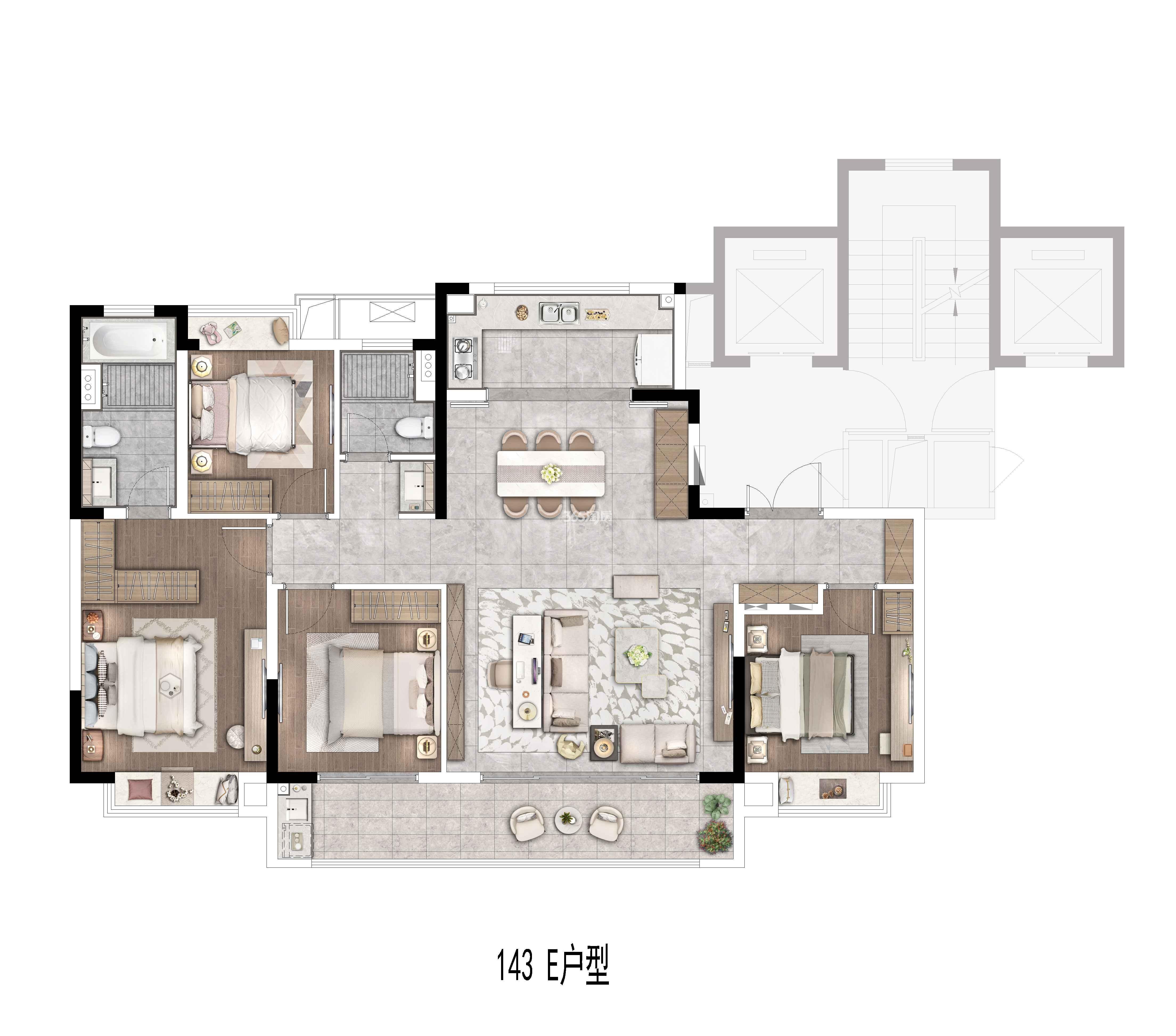 万科·溪望城建面约143㎡E户型图