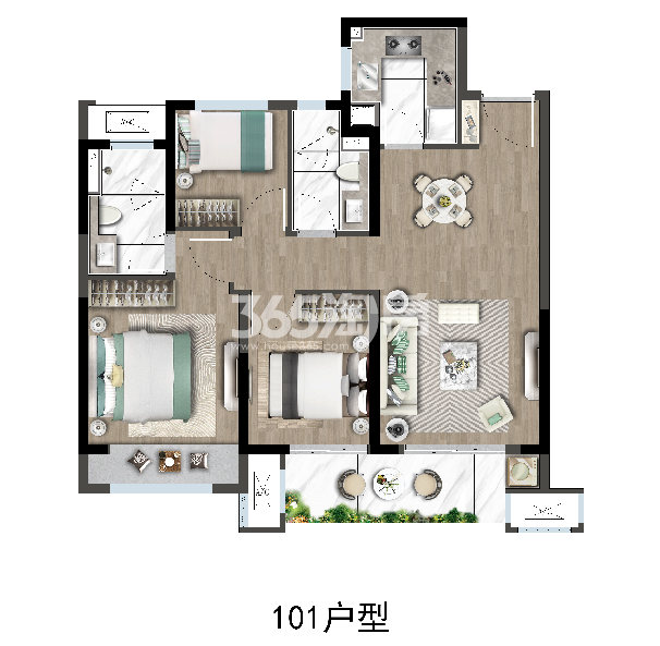 湖畔春晓花园101㎡户型图