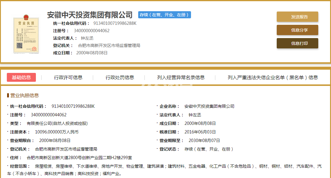 中天胜利58营业执照