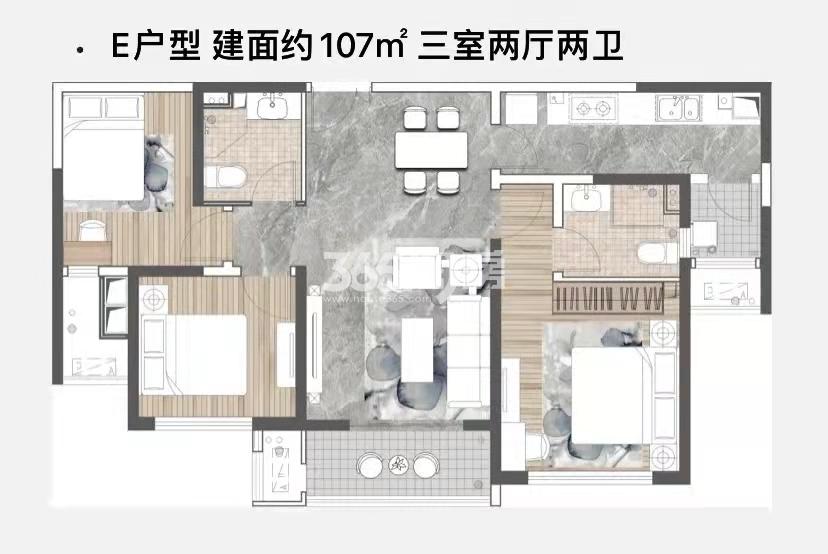 107㎡三室两厅两卫一厨户型图